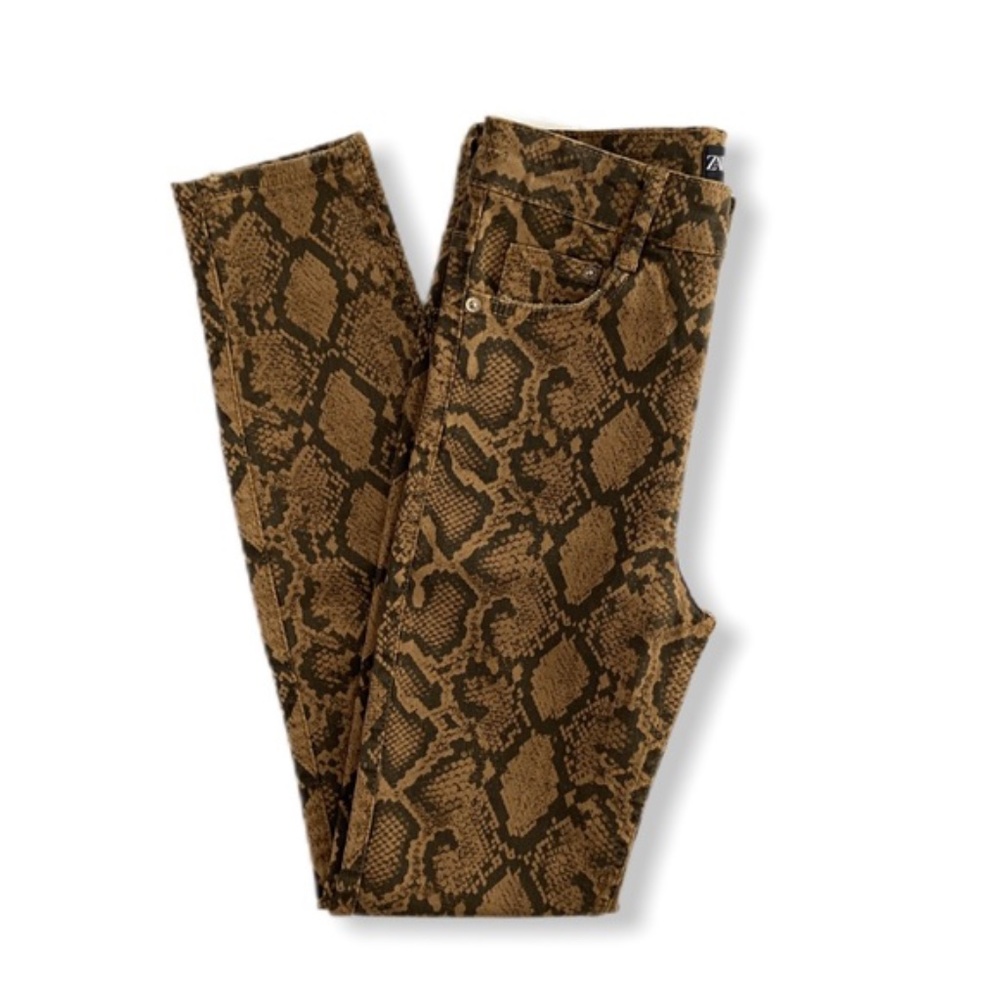 Zara Snakeskin Print Brown Skinny Jeans Size 4